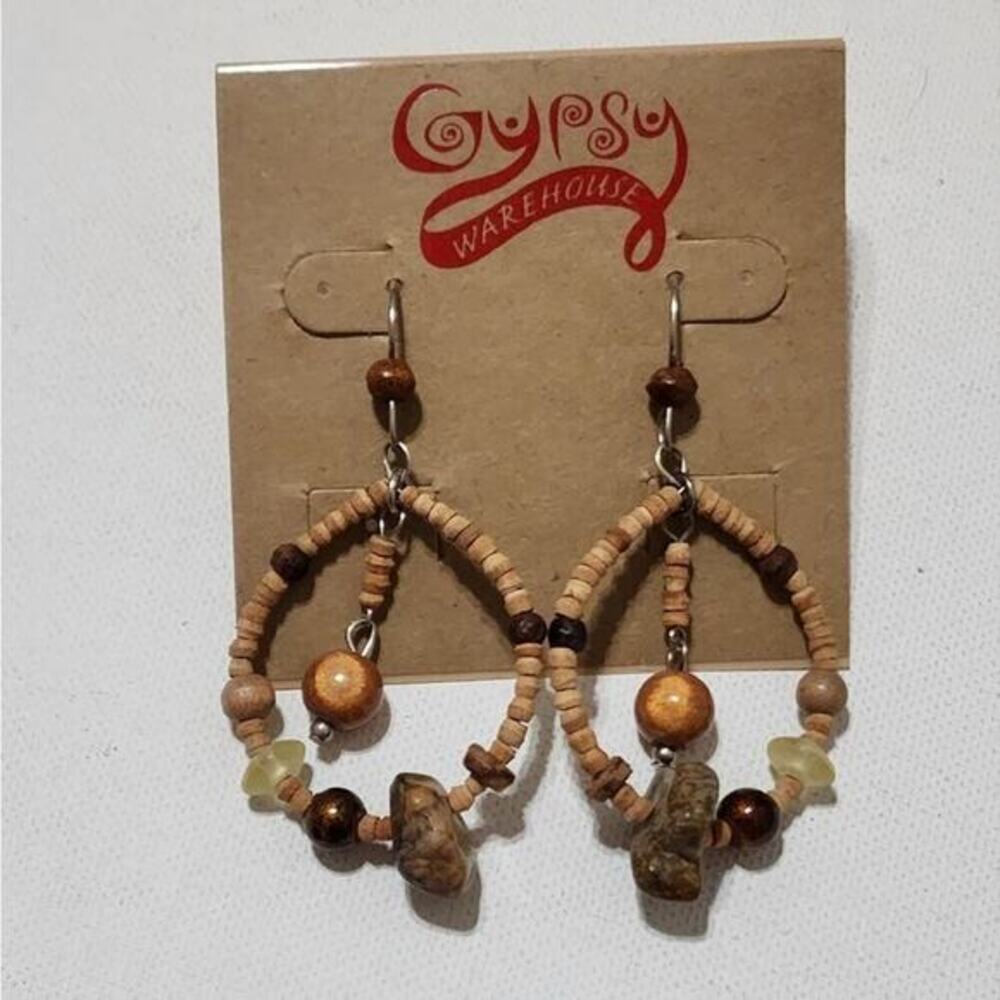 TRESKA wooden Boho beaded dangle earrings new!!